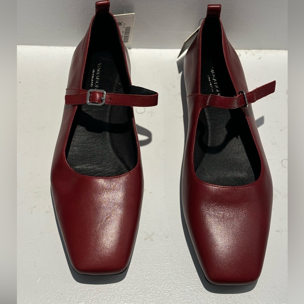 Vagabond Wine Red Leather Mary Jane Flats